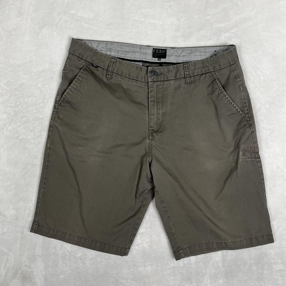 Vintage Fox Racing Shorts Mens 36 Green Chino Canvas Flat Front 11 Inseam Y2K